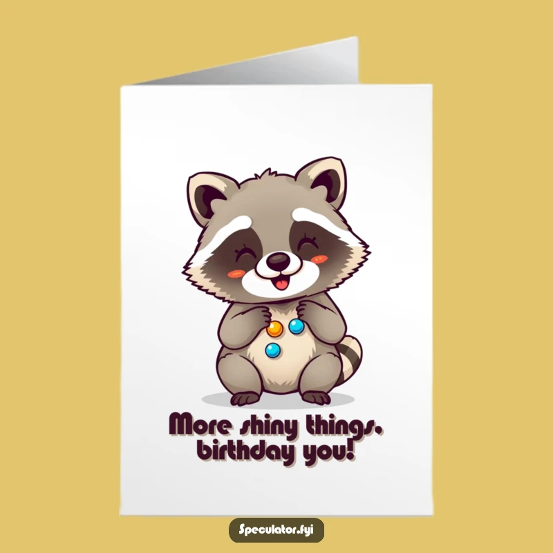 Free Printable Birthday Card: Giggling Raccoon Button Bonanza - Funny Downloadable Gift