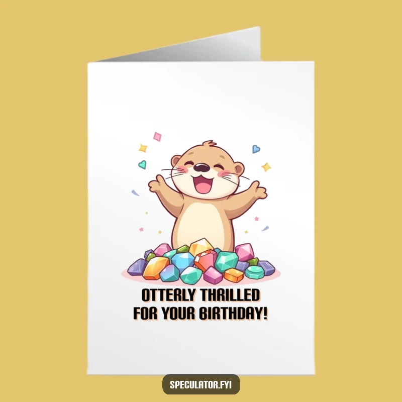 Free Printable Birthday Card: Joyful Otter Gems Card for a Sparkling Celebration
