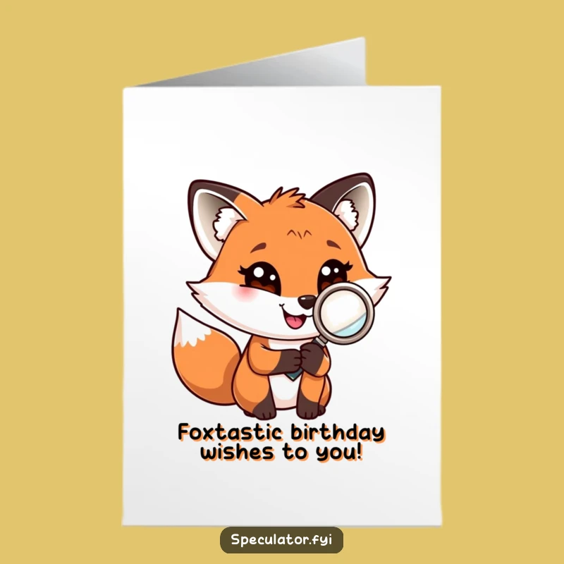 Free Printable Birthday Card: Playful Fox Magnifying Glass Funny Fox Downloadable Gift