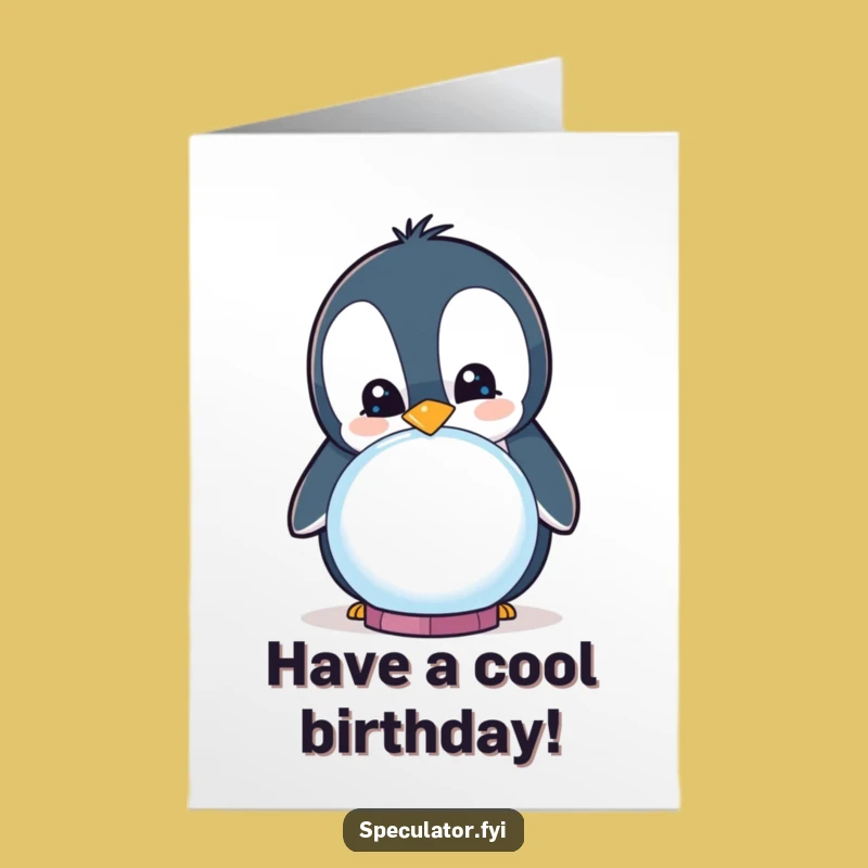 Free Printable Penguin Birthday Card: Funny Crystal Ball Smile Downloadable Gift