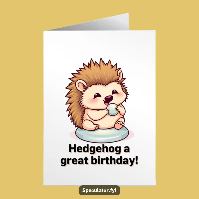 Free Printable Birthday Card: Hedgehog Button Shiny Funny Downloadable Gift