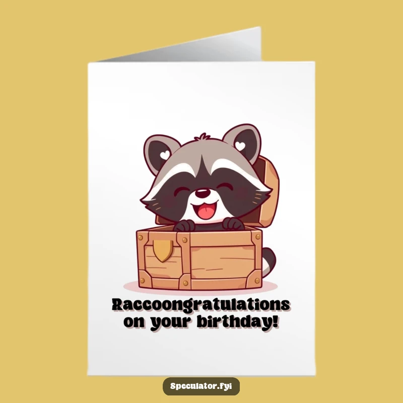 Joyful Free Printable Birthday Card: Raccoon's Treasure Glee for a Funny Downloadable Gift