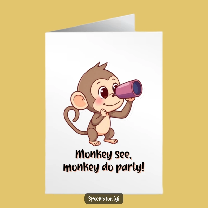 Free Printable Monkey Birthday Card: Funny Spyglass Banana Humor Downloadable Gift