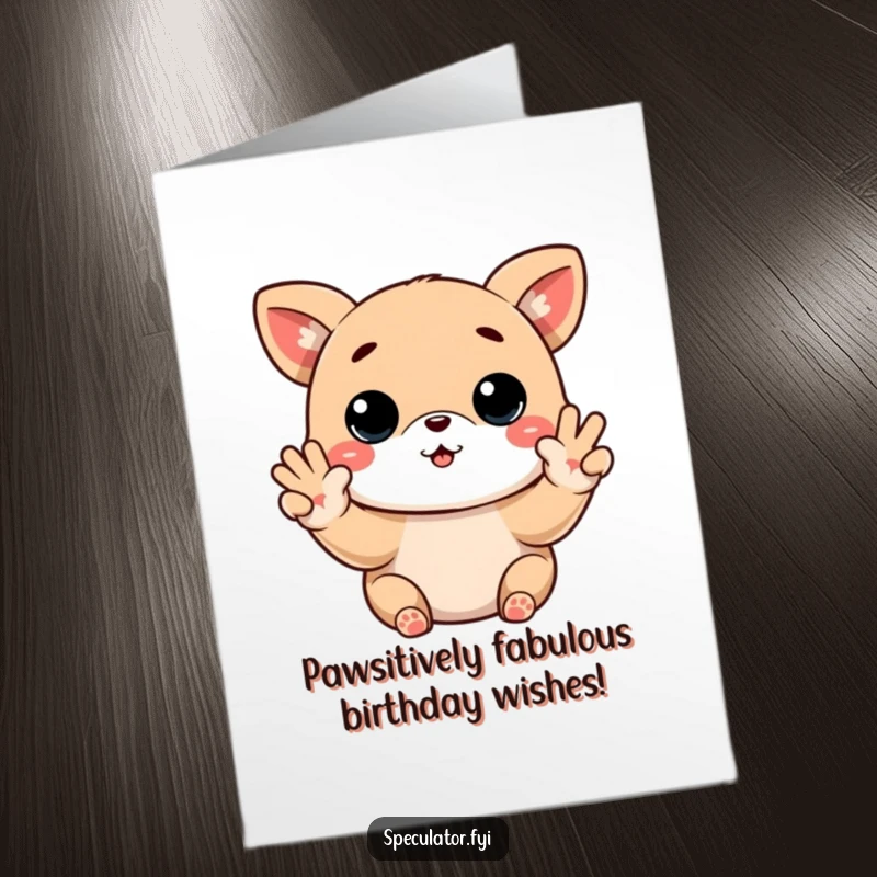 Funny Free Printable Kawaii animal in a suit, making buy low, sell high gestures, perfect for a birthday card.