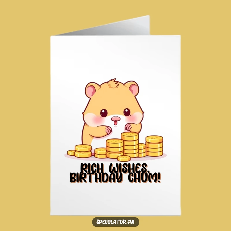 Free Printable Kawaii Hamster Birthday Card: Funny Counting Coins Downloadable Gift