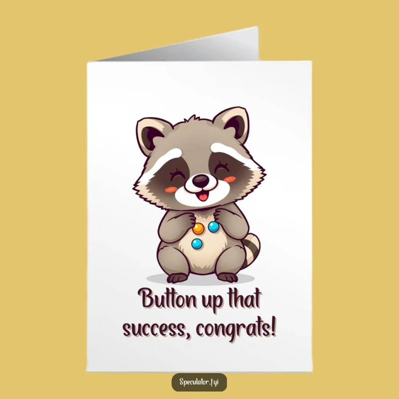 Free Printable Congrats Card: Giggling Raccoon Button Collector - Funny Downloadable