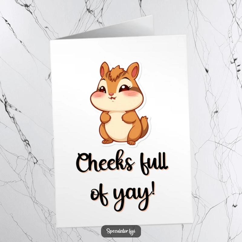 Funny Free Printable Congratulations Card: A chipmunk with puffed cheeks gazes with wonder, celebrating an achievement.