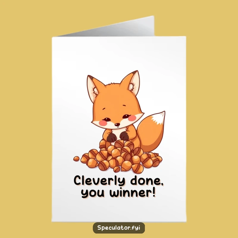 Free Printable Fox Congrats Card: Funny Acorn Counting Humor Downloadable Achievement