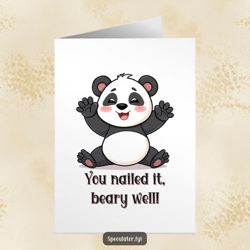 Funny Free Printable Congratulations Card of a smiling panda practicing a dramatic pose, celebrating their spectacular achievement.
