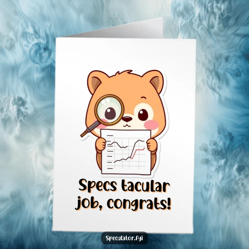 Funny Free Printable Congratulations Card: A Kawaii animal with a monocle peers intently at a chart, celebrating their intelligent success.