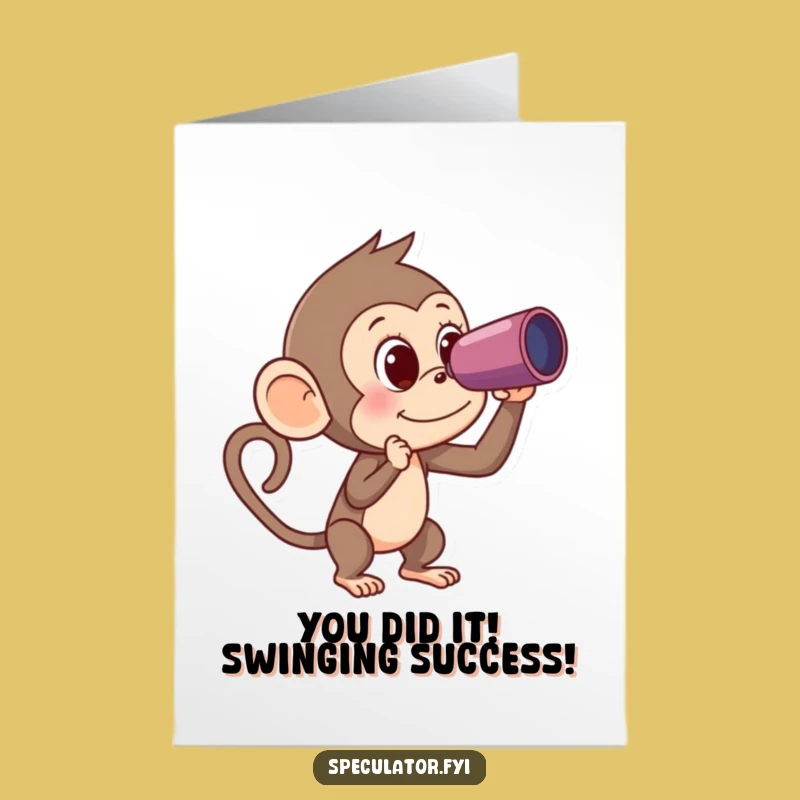 Free Printable Monkey Congrats Card: Funny Banana Spyglass Downloadable Joyful Gift