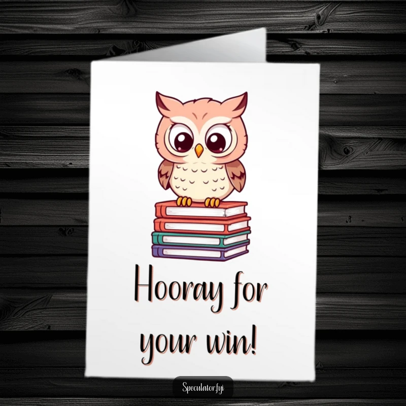 Funny Free Printable Owl Congratulations Card: Clever owl perched on books calculates, celebrating your success intelligently.
