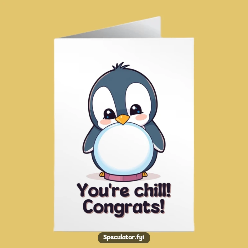 Free Printable Penguin Congrats Card: Funny Crystal Ball Smile Downloadable