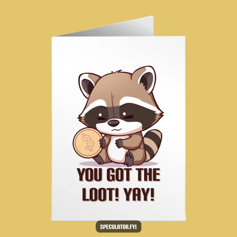 Free Printable Raccoon Congrats Card: Funny Coin Grin Downloadable Success Gift