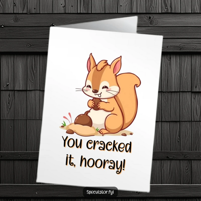 Funny Free Printable Congratulations Card: A kawaii squirrel with a cheeky grin burying a nut, celebrating a hidden win.