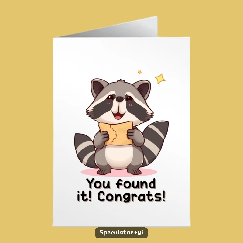 Free Printable Congrats Card: Raccoon Finds Treasure Funny Downloadable Gift