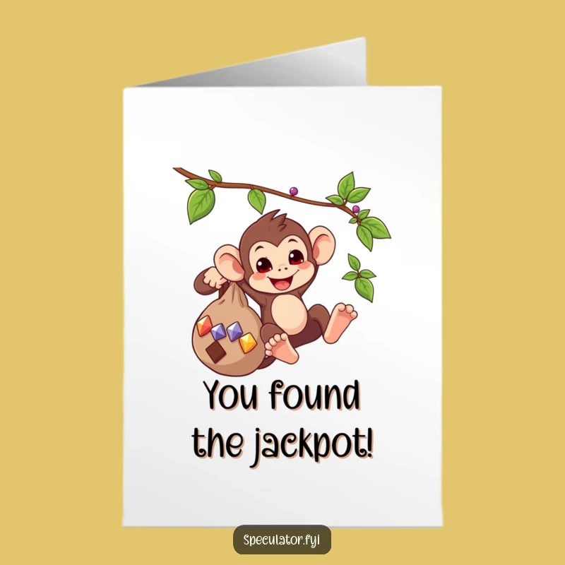 Free Printable Monkey Congratulations Card: Gem Treasure Success - Funny Downloadable Greeting