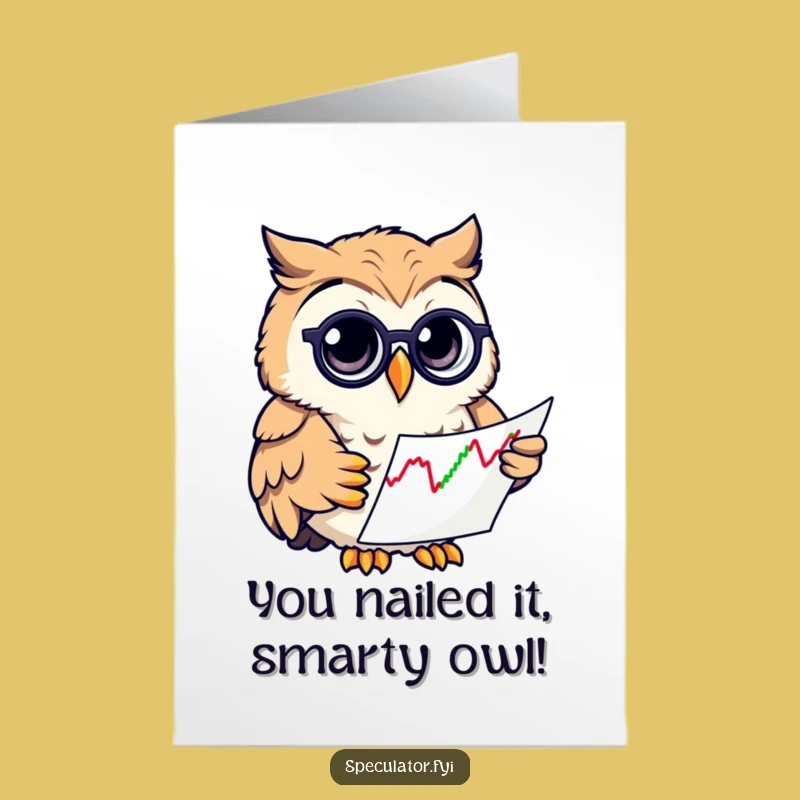 Free Printable Congrats Card: Owl's Stock Chart Success Funny Owl Downloadable Gift