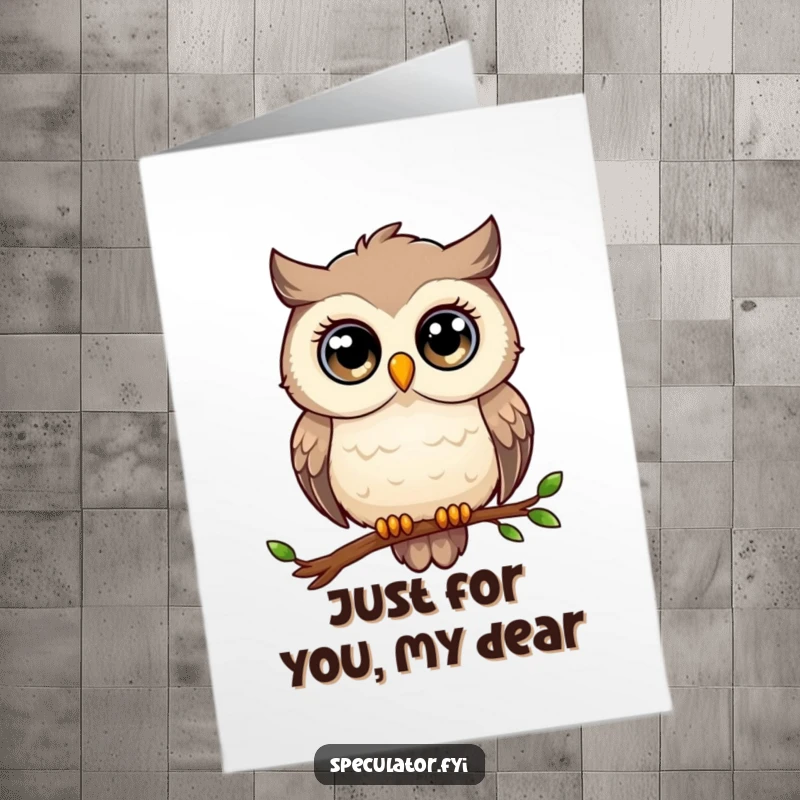 Funny Free Printable Thank You Card: A thoughtful owl with large eyes gazes into the distance, offering wise thanks.