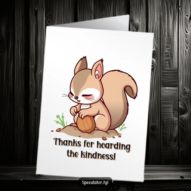 Funny Free Printable Squirrel Thank You Card: Nimble squirrel buries a nut, glancing around, humorously thanking you.