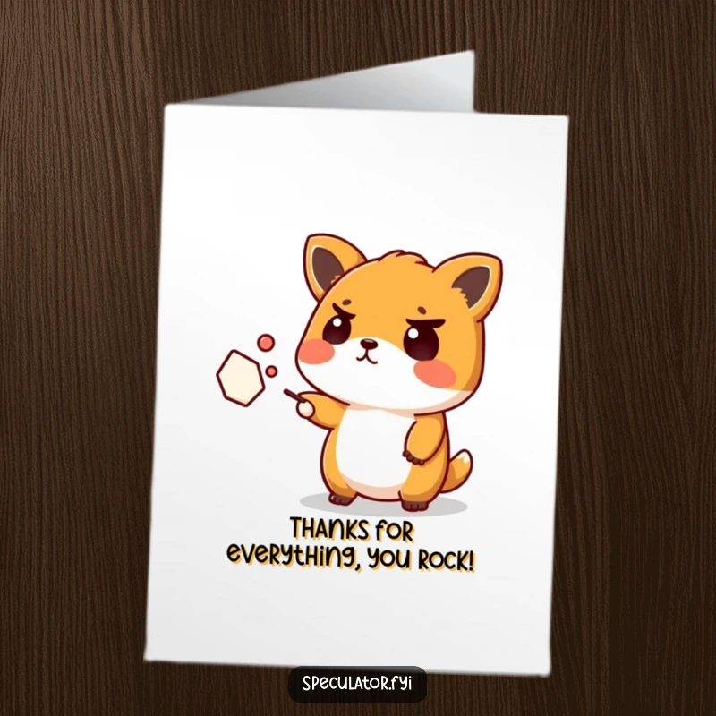 Funny Free Printable Thank You Card: Kawaii animal furrowed brow pointing, a humorous way to show thanks.