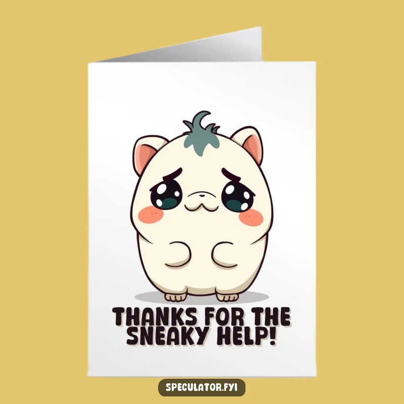 Free Printable Thank You Card: Mischievous Kawaii Creature, Downloadable Humor for Thanks with a Twist