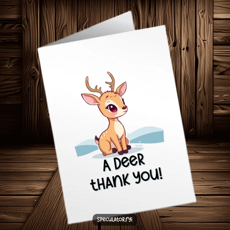 Funny Free Printable Thank You Card featuring a thoughtful kawaii deer gazing peacefully at a distant, serene horizon.