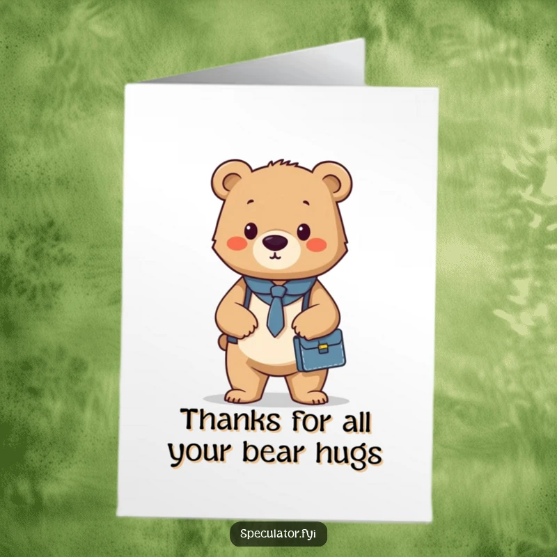 Funny Free Printable Thank You Card: Confident bear cub with a briefcase offers thanks for professional and efficient service.
