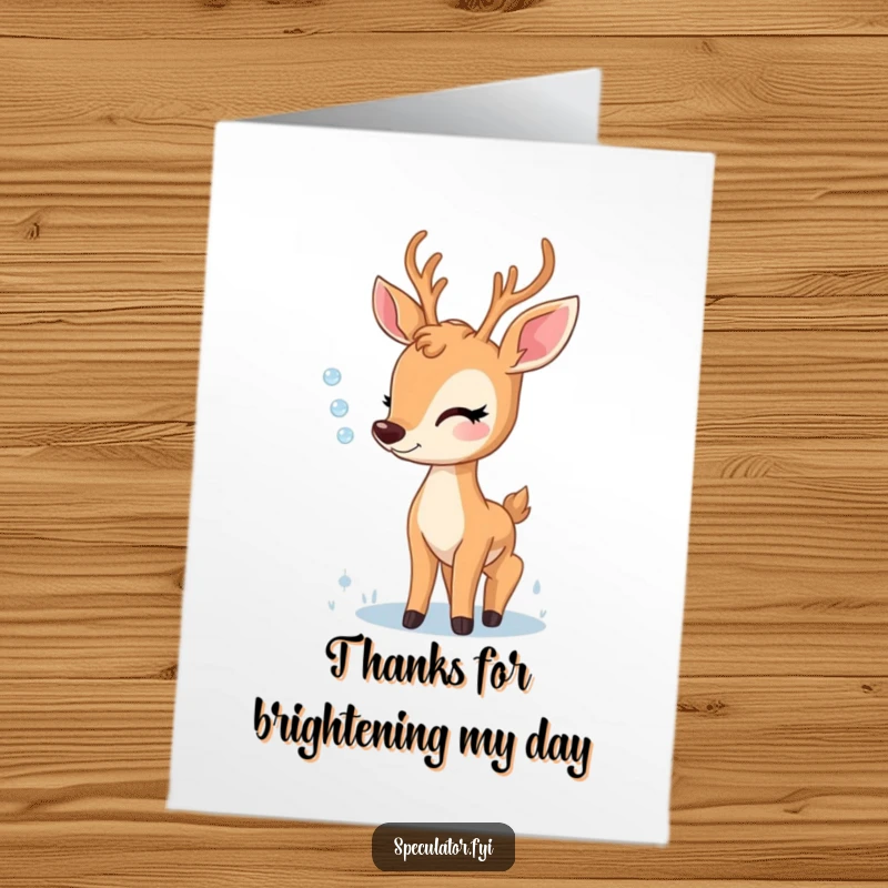 Gentle Free Printable Thank You Card: A deer is captivated by the delicate beauty of a single dewdrop.