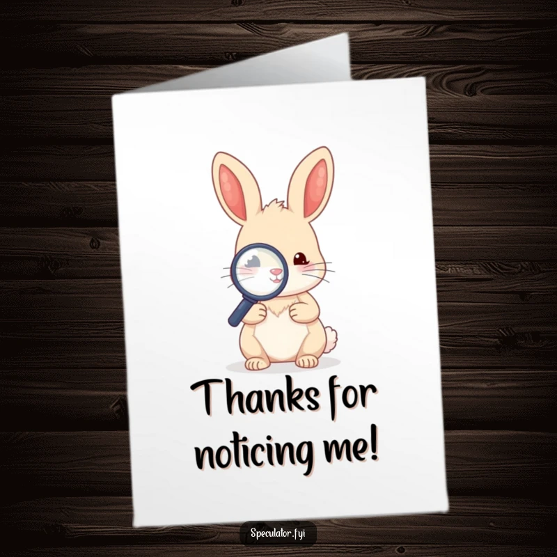 Funny Free Printable Thank You Card: A kawaii rabbit intently examining a small object with a magnifying glass, a detailed thank you.