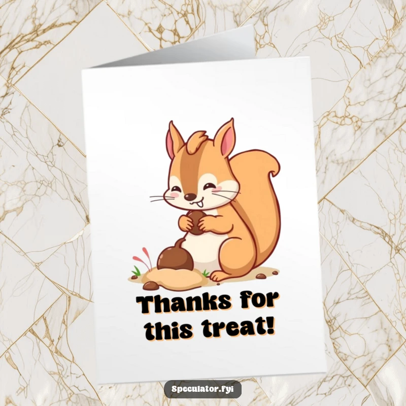 Funny Free Printable Thank You Card: A kawaii squirrel with a sly grin burying a nut, symbolizing a thoughtful hidden gift.
