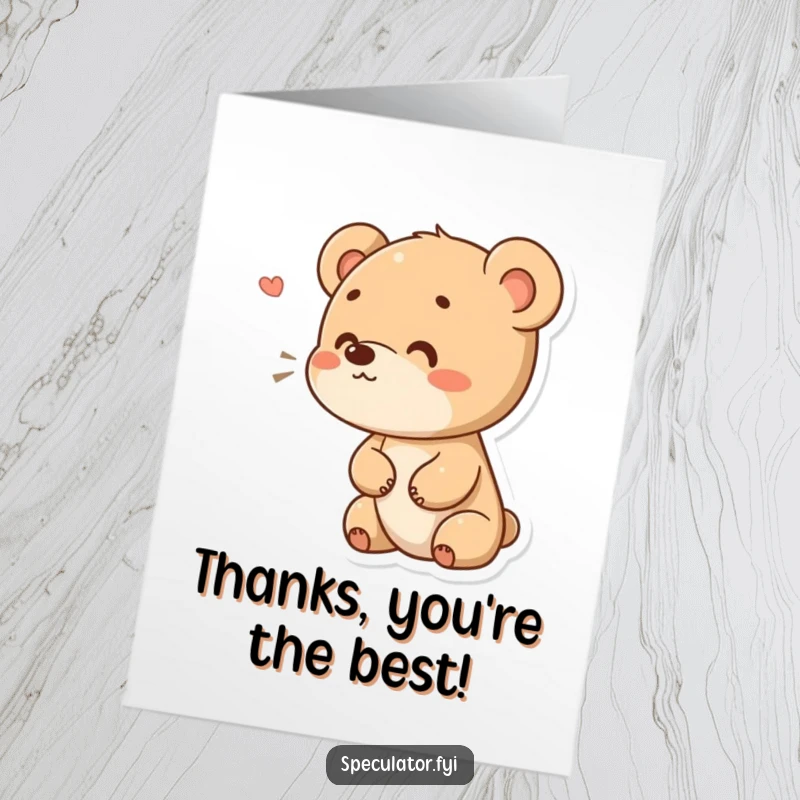Funny Free Printable thank you card: A small bear cub with a curious expression sniffs the air, conveying sweet thanks.