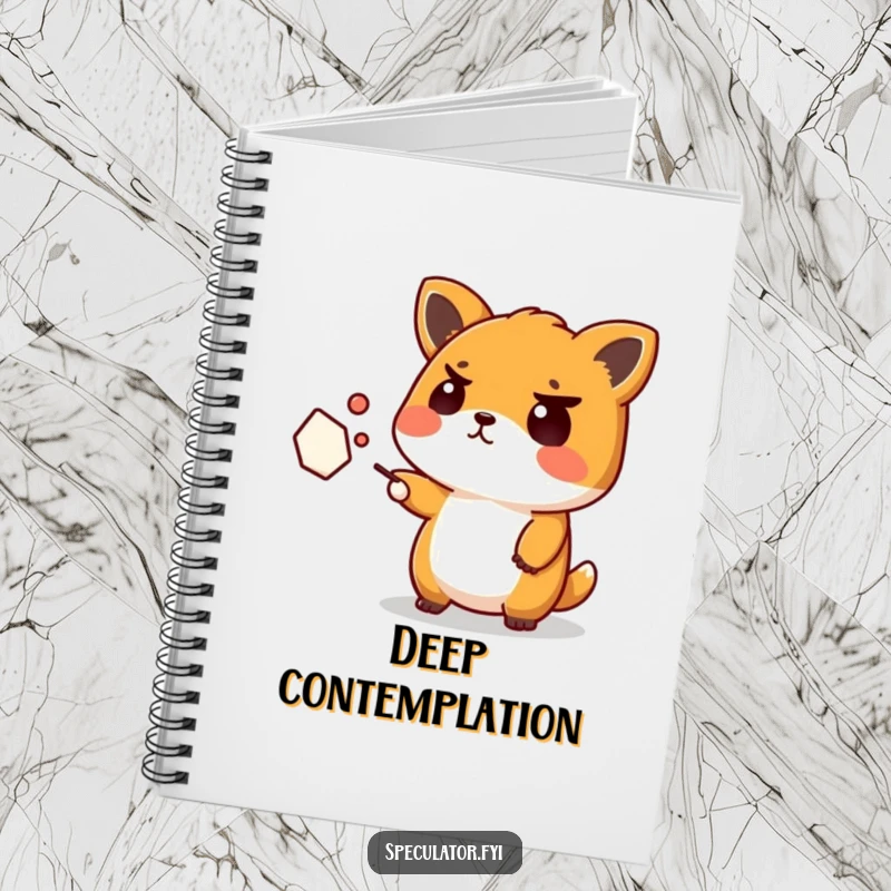 Funny Kawaii Animal Notebook: A Kawaii animal with a serious, furrowed brow points at an abstract shape, ideal for humorous note-taking.