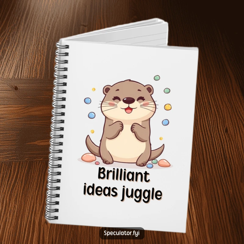 Funny Otter Notebook: A cheerful otter juggles pebbles on a notebook cover, perfect for playful note-taking.