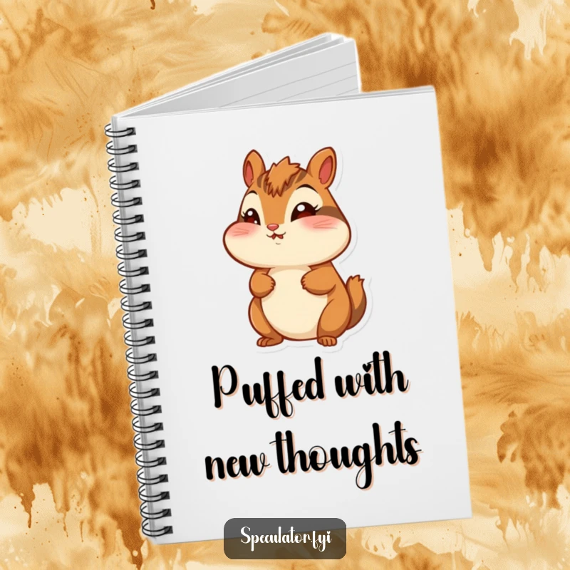 Funny chipmunk notebook, puffed cheeks, looking around with wonder, ideal for jotting down ideas.