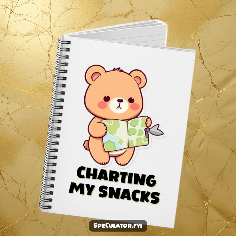 Funny kawaii bear notebook, featuring a bear holding a map and pointing, great for writing and planning.