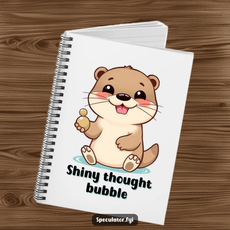 Funny notebook with a lively otter character grinning playfully and tossing a shiny pebble, perfect for note-taking with a humorous touch. A cute funny gift.