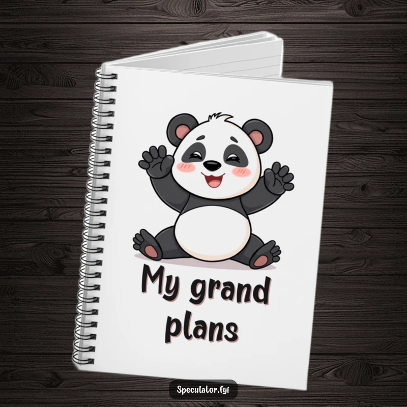 Funny Notebook with a smiling panda performing a dramatic pose, perfect for jotting down ideas with a touch of theatrical humor.