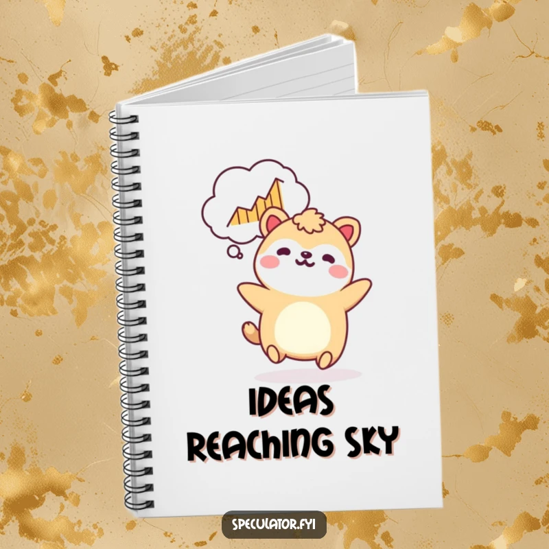 Funny Kawaii animal notebook bouncing with a rising graph, for notes and as a funny gift.