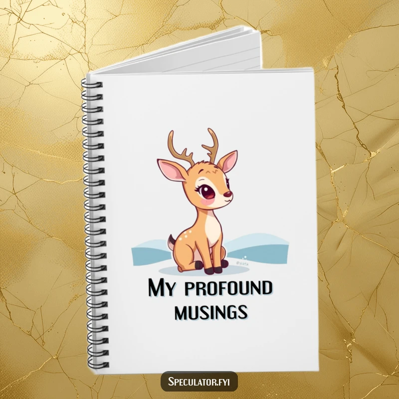 Funny kawaii deer notebook, featuring a thoughtful deer gazing at a distant horizon, great for journaling.