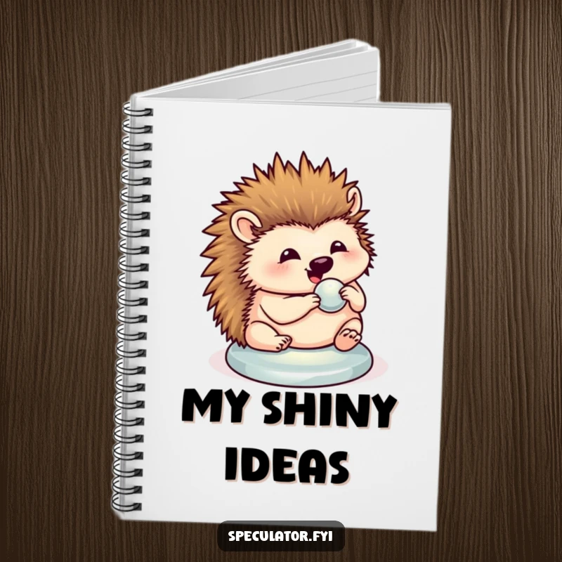 Funny hedgehog notebook featuring a hedgehog polishing a button, perfect for jotting down neat and humorous notes.
