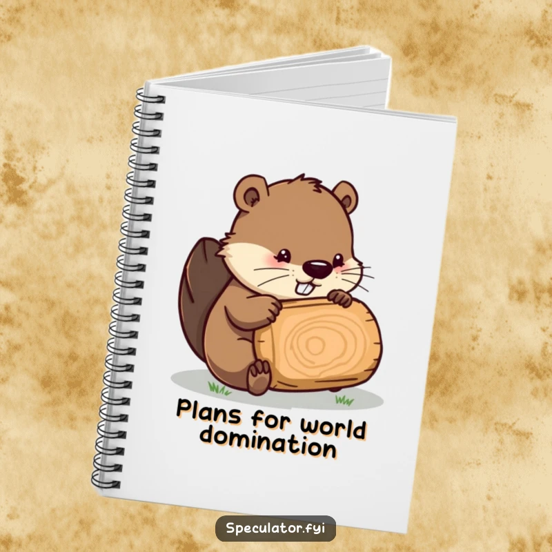 Funny Beaver notebook, a beaver character inspecting a log, perfect for jotting down ideas and plans.