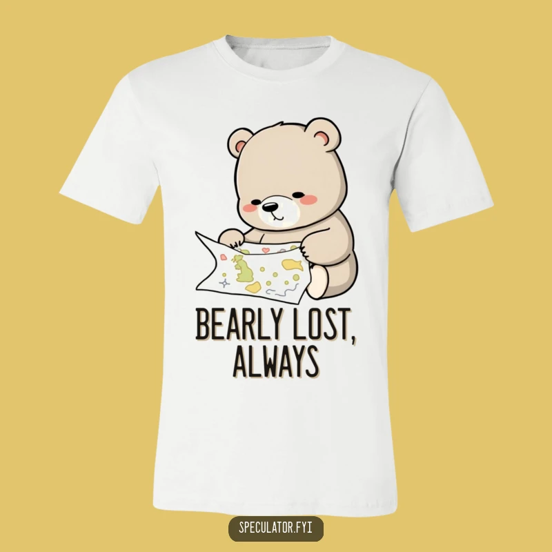 Funny Bear Studying Map T-Shirt - Wise Explorer Tee, Hilarious Gift Idea