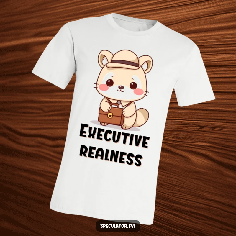 Funny Kawaii Animal T-Shirt: A cute Kawaii animal sports a bowler hat and briefcase, looking dapper and funny.