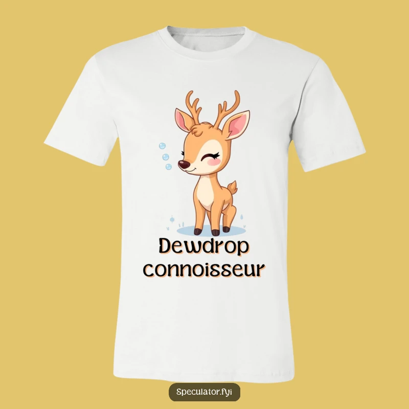 Funny Delighted Deer Dewdrop Moment T-Shirt - Whimsical Nature Apparel