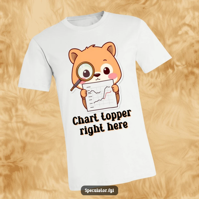 Funny Kawaii animal t-shirt, adorned with a tiny monocle, intently studying a chart, conveying a sophisticated and humorous vibe.
