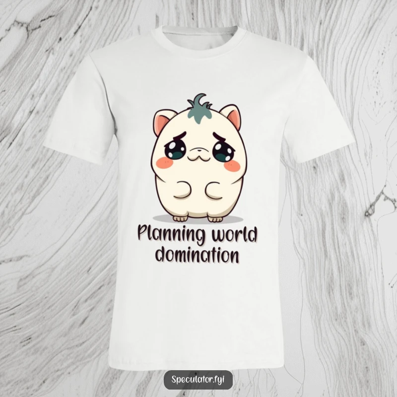 Funny Kawaii Creature T-Shirt: A small creature grins mischievously while tilting its head, embodying funny, clever plotting.
