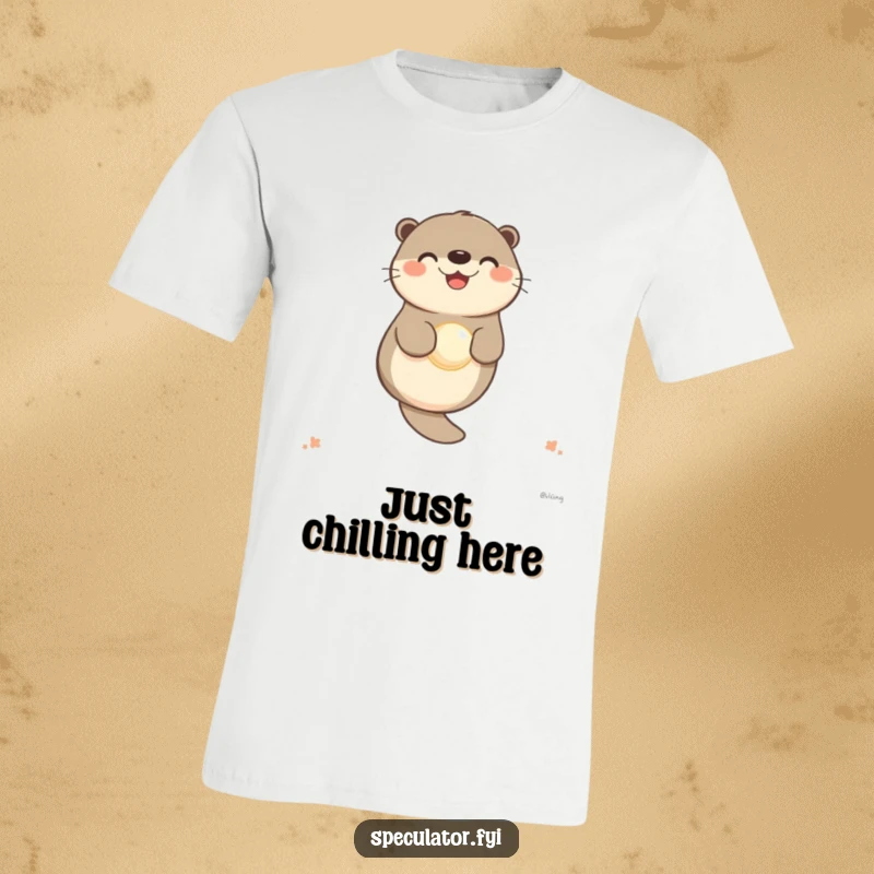 Funny otter t-shirt showing a happy character floating with a pearl, symbolizing peace and joy.
