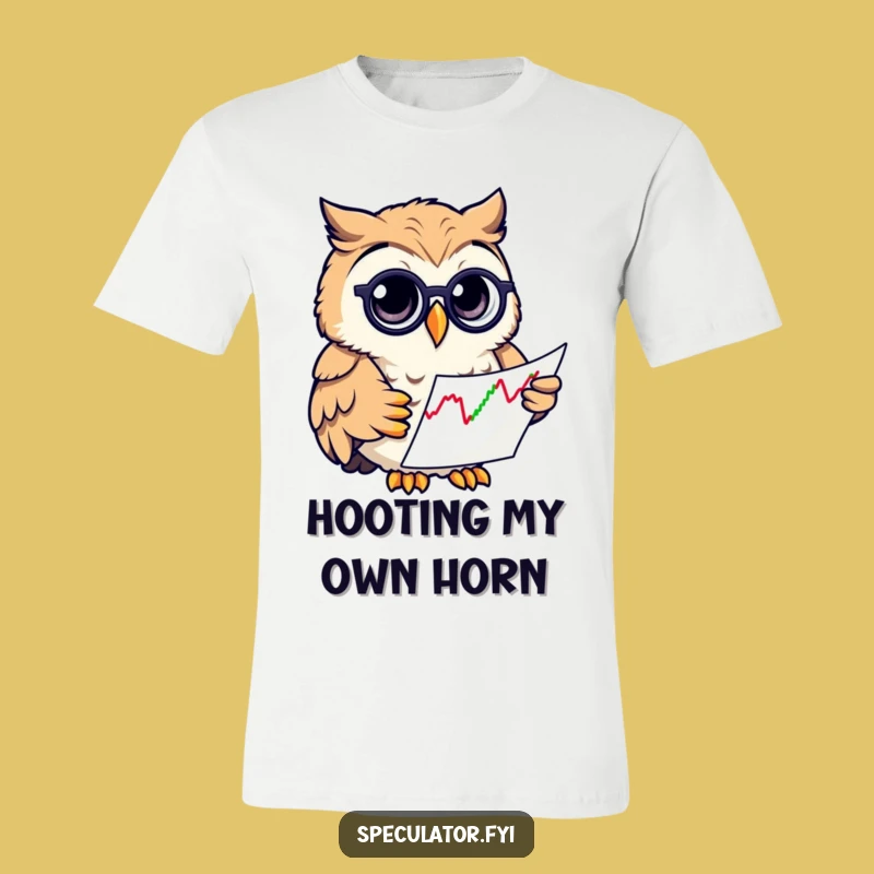 Funny Owl Stock Trader T-Shirt: Curious Investor Bird Wearing Monocle, Great Gift Idea