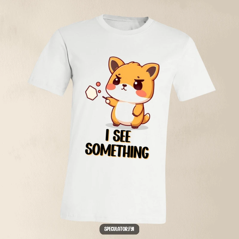 Funny Kawaii Animal T-Shirt: A determined but confused Kawaii animal points with a furrowed brow at an abstract shape, a hilarious statement.